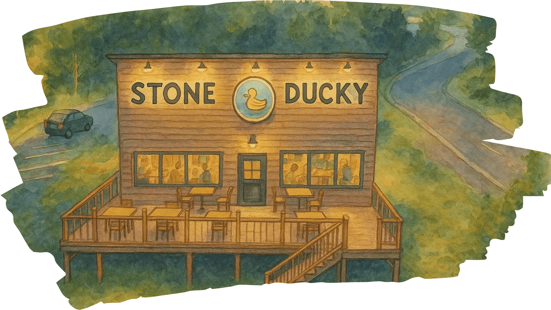Watercolor painting of Stone Ducky Restaurant