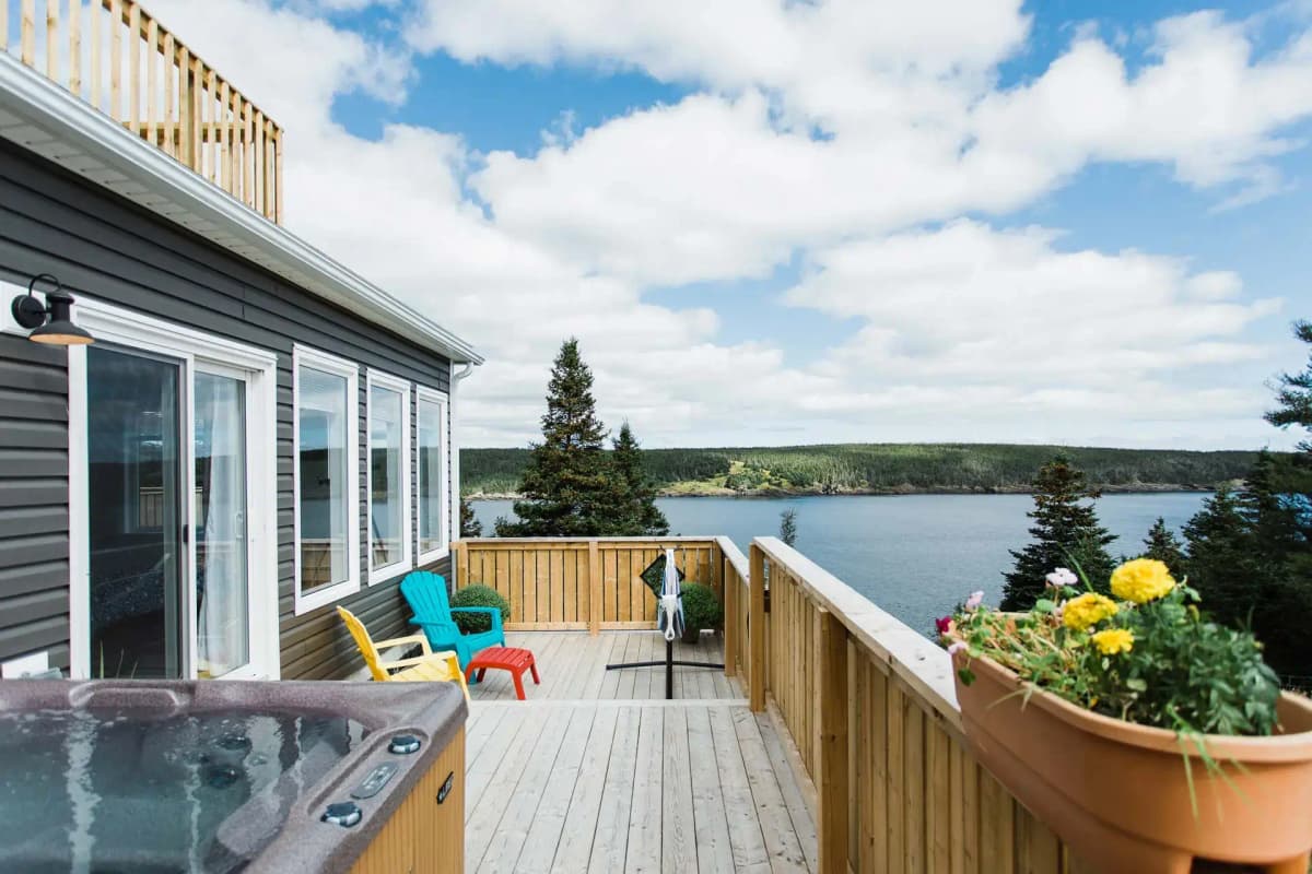 A view from the deck of Whale House Guest House overlooking Mobile Bay Newfoundland